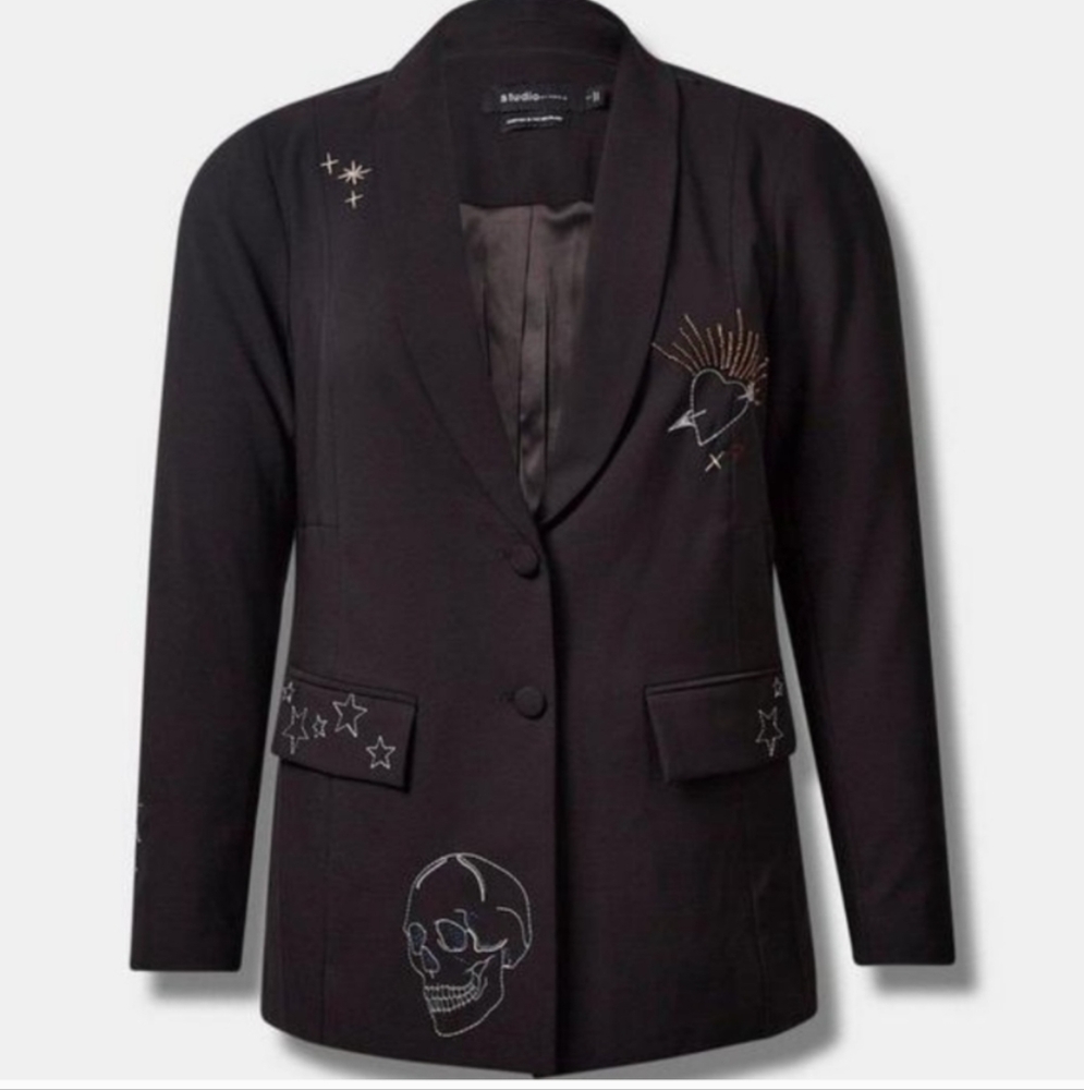 Torrid Black Embroidered Classic Blazer